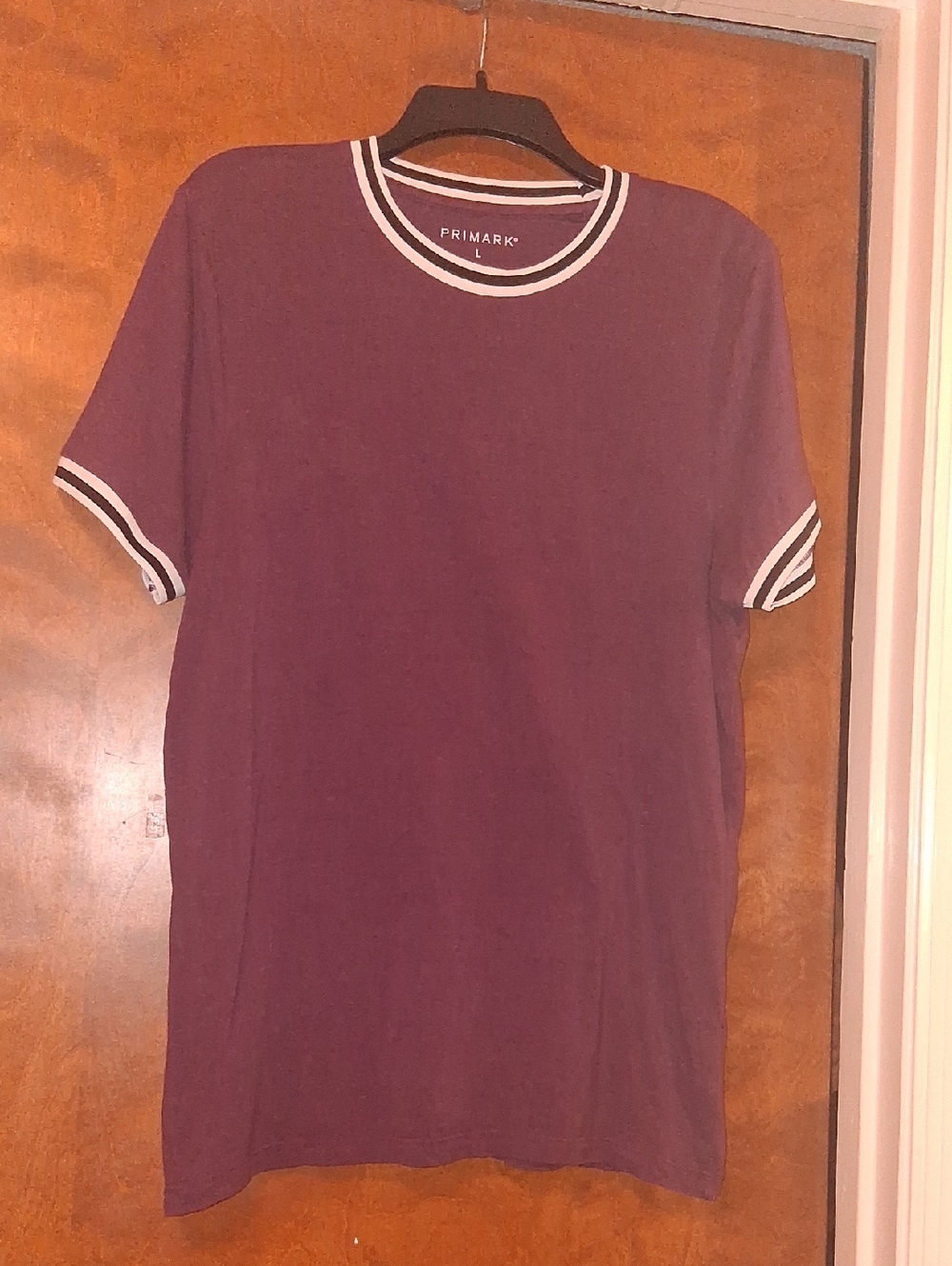 Primark Plum Short-Sleeve Ringer Tee with White Trim